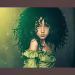 an artistic portrait of a young woman with curly hair