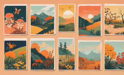a series of nine vintage landscape postcards featuring wild flowers,art work featuring mountain images on paper