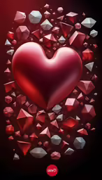 a large heart with small diamonds floating around it