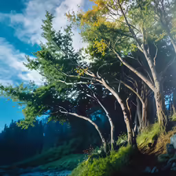 an oil painting of a forested landscape and stream