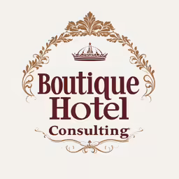 boutique hotel consulting logo, with ornate crown