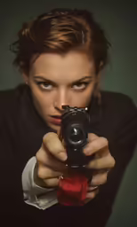 a woman holding a camera takes a picture