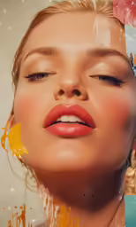 a woman with bright lipstick is shown in this compositeure