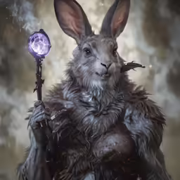 a rabbit with a wand and a watch on its right hand