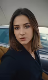 a woman sitting in the back seat of a car