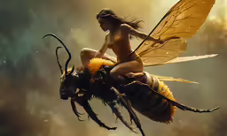 a beautiful woman riding on top of a bee