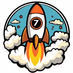 a rocket with a number 7 on it flying through the sky
