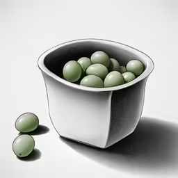 a drawing of green eggs in a white bowl