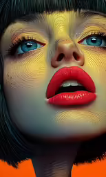 a close up of a person wearing a red lipstick