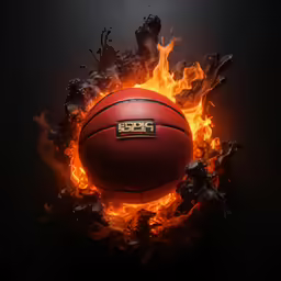 a basketball in fire flying through the air