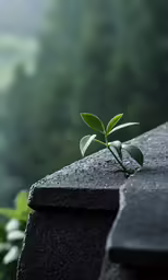 a plant growing out of the top of a building