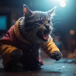 a cat is sitting on the floor and yawning