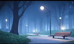 two benches near one another at night