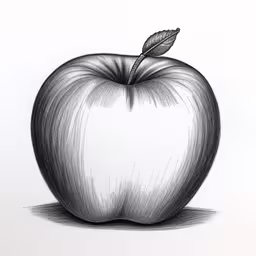 a drawing of an apple that is made of graphite,the apple is made out of black and white lines