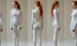 a photo of the side view of a woman in white