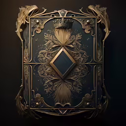 the black wall has golden art work on it