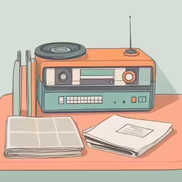 a book with a cd player and a radio on it next to some type of book