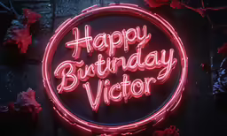 a lighted sign that says happy birthday victory