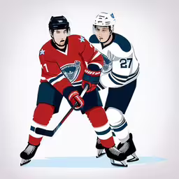 two men play in an ice hockey game