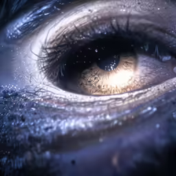 a close up photo of an eye with snow on it