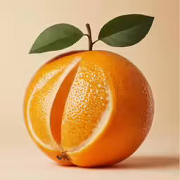 an orange that is cut in half and showing the seeds