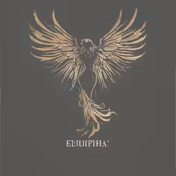 a gold bird on a gray background is in the shape of a large wings