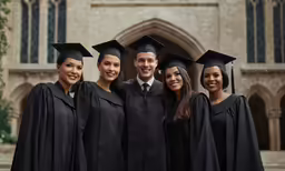four graduates in their gowns and caps