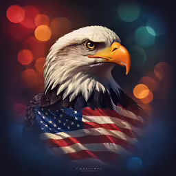 an eagle with an american flag on the chest