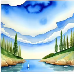 an image of a water scene with boats on the river,a painting that is painted and it looks like it has a view