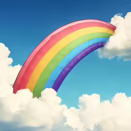a rainbow is shown above some clouds under a blue sky