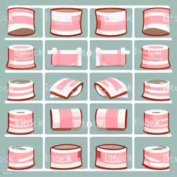 a pink bathroom set with a variety of pink rolls