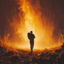 a person standing in the middle of an orange sky