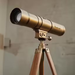 a telescope with a tripod stands upright