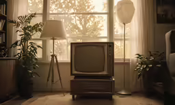 a tv sitting inside of a room under a window