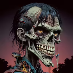 a close up of a zombie looking woman