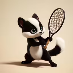a stuffed animal playing tennis with a racquet