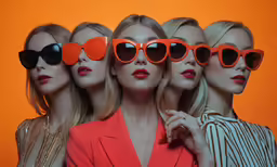 five mannequins in sunglasses with blonde hair