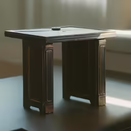 the table is made from solid wood and is sitting on the floor