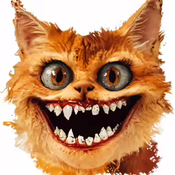 an angry cat with teeth is shown on this white background