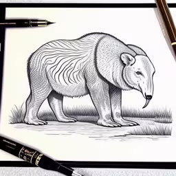 some white drawings on a piece of paper,a drawing of a bear in a field