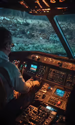a man is operating a control panel in an airplane