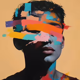 an image of a person with a color stripe on his face