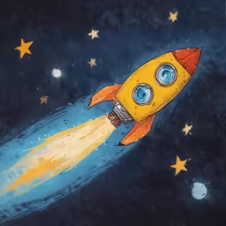 an illustration of a rocket ship taking off into the air
