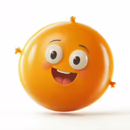 an orange with eyes and arms showing smiles