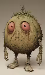 a strange looking cactus creature with big eyes