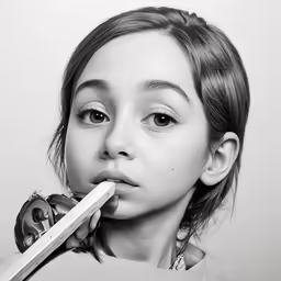 a woman with an odd style make up brushes her teeth