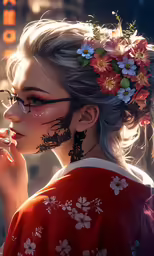 an asian woman is in a kimono smoking a cigarette