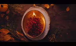 a bowl filled with berries and oranges on a table