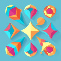 various shapes of an umbrella and ball on a blue background,four abstract shapes that appear to be overlapping in the form of a sun