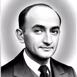 a black and white photo of a man wearing a suit